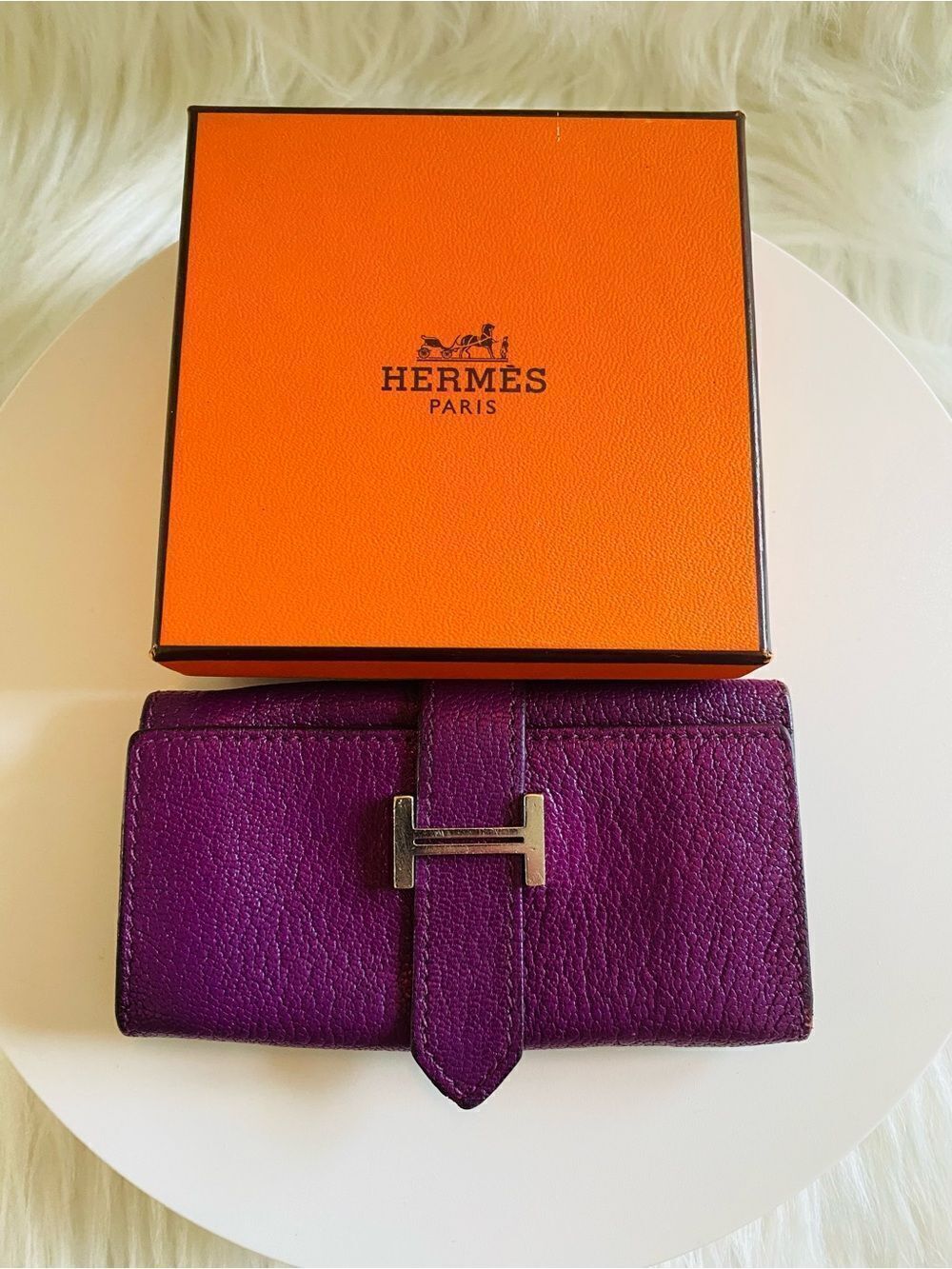 🛍️Hermès Béarn Authentic Plum Leather Key Holder with Box